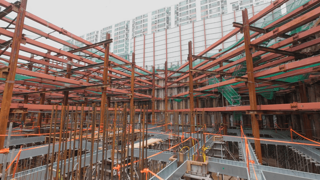 Construction site with steel framework