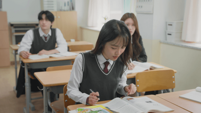 Students studying attentively in class