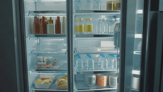 Well-stocked refrigerator with drinks and food