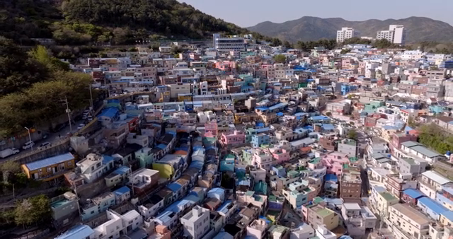 Colorful hillside village with vibrant houses