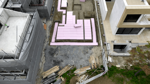 Construction site with foundation work