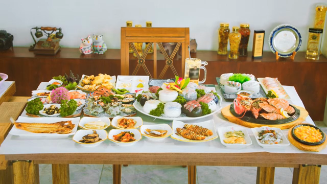 A table full of seafood dishes