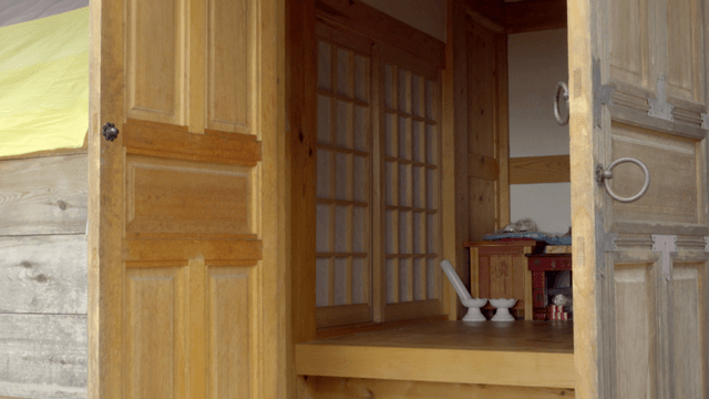 Traditional Korean room with wooden doors