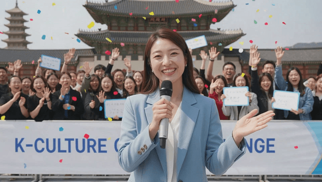 즐거운 군중과 함께하는 K-컬처 행사