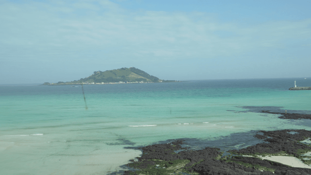 Tranquil beach with clear blue water