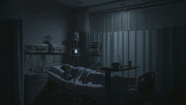 어두운 병실에서 쉬고 있는 중환자