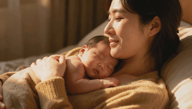 Mother holding a sleeping newborn baby