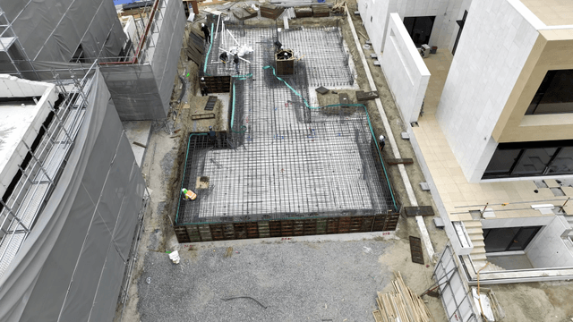 Construction site with building framework