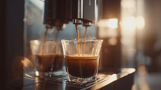 Coffee being extracted from a coffee machine