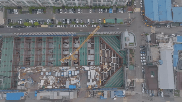 Construction site in a busy urban area