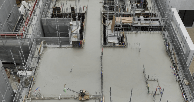 Concrete construction site from above