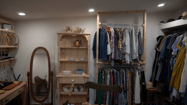 Cozy indoor space with clothes and decor