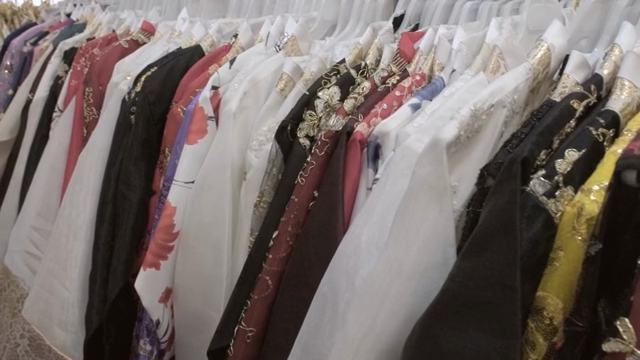 Traditional Korean dresses in a shop
