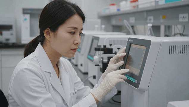 Female scientist operating laboratory equipment