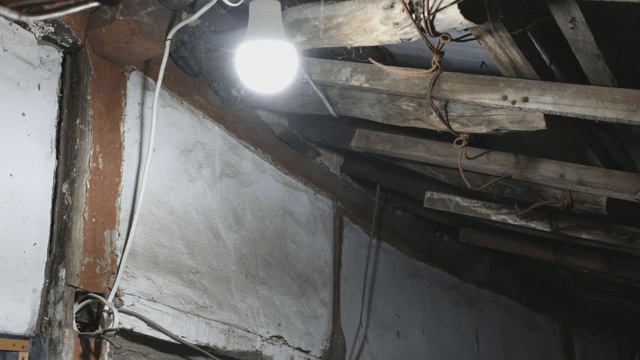 Old ceiling with exposed wooden beams