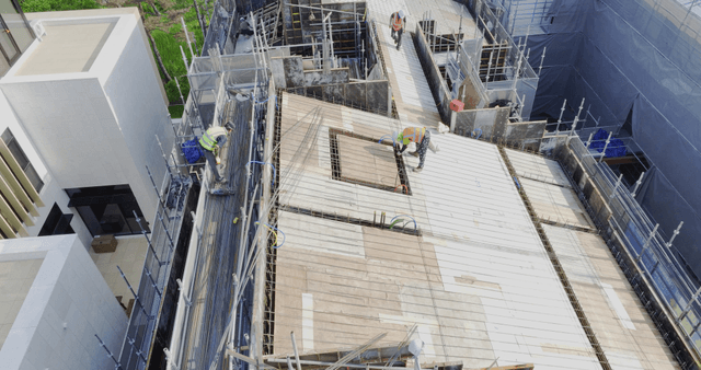 Construction workers on a building site