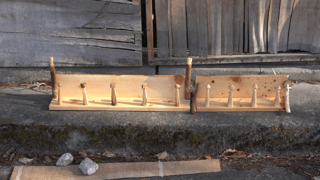 Wooden shelves placed outdoors