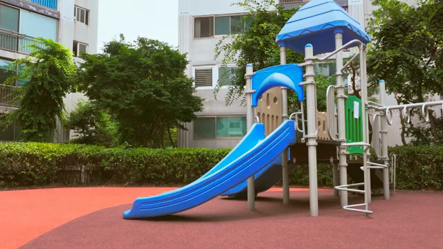 Apartment playground with colorful slides
