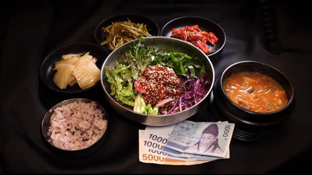 Korean meal with bibimbap and side dishes