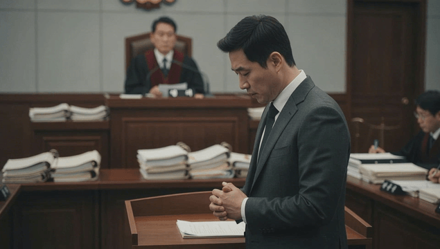 Lawyer presenting in a courtroom