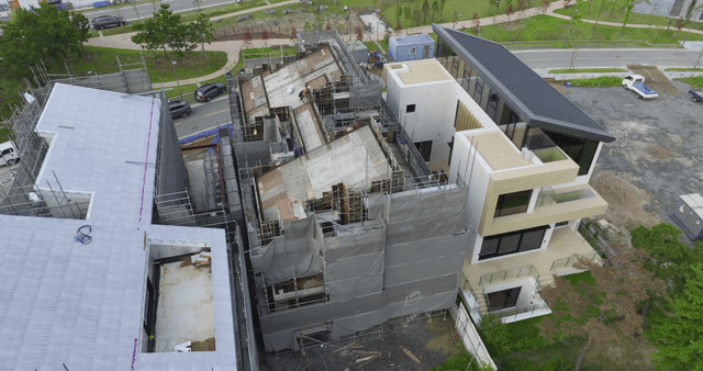 Construction site with modern buildings