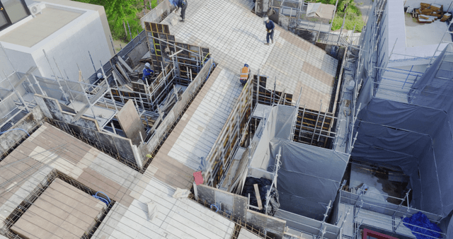 Construction workers on a building site