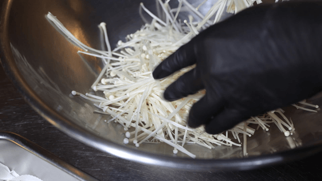 Enoki mushrooms prepared in bowl