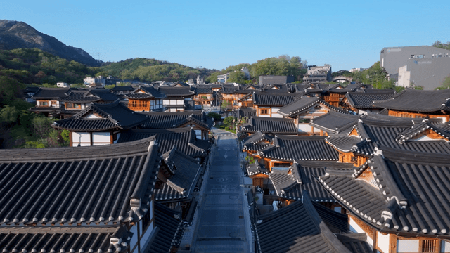 Peaceful hanok village around mountain