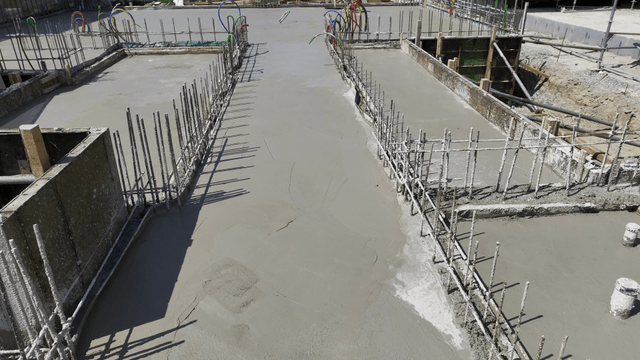 Concrete foundation at a construction site