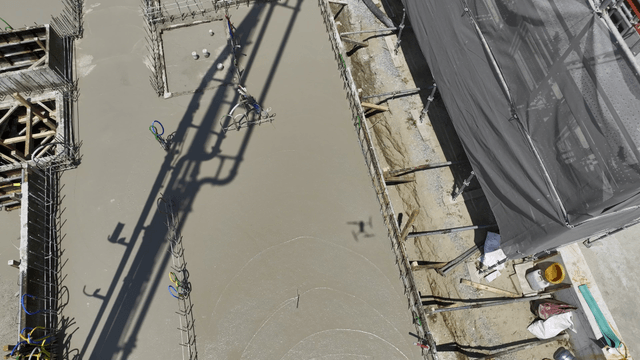 Construction site with concrete foundation