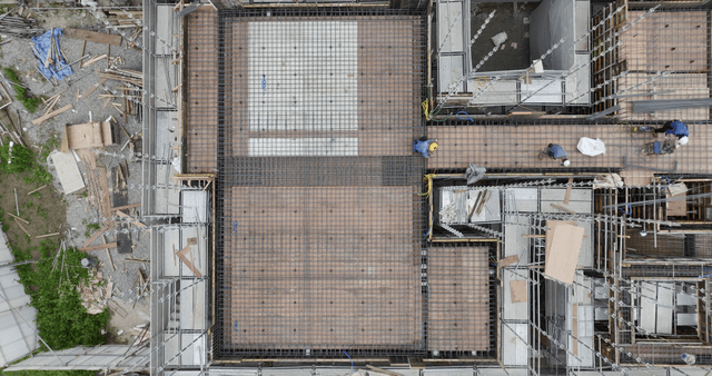 Construction site with materials and equipment