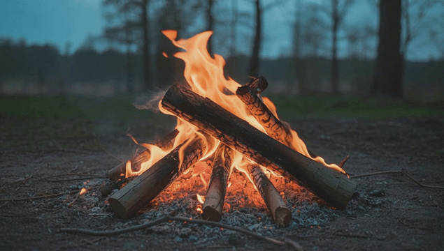 Campfire burning in forest