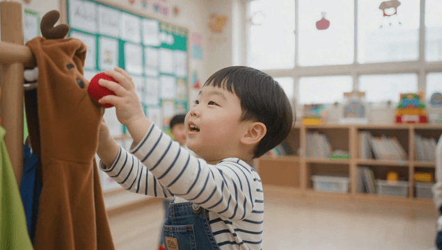 루돌프 사슴 옷을 만지며 웃는 남자 어린이