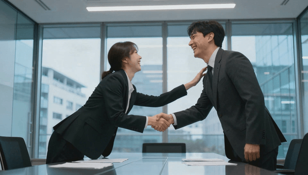 Business meeting handshake in a conference room