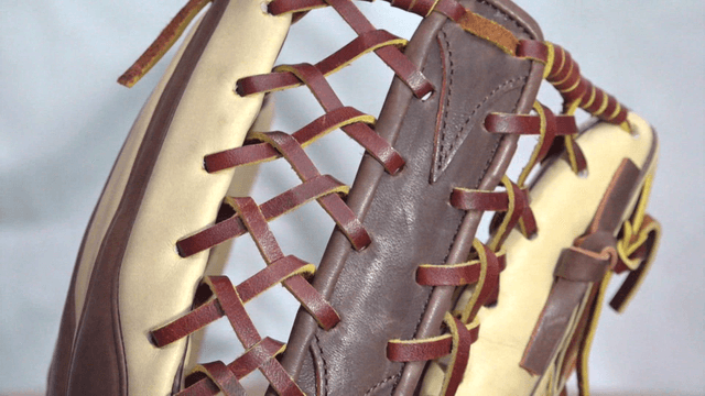 Close-up of baseball glove with leather laces