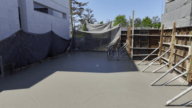 Construction site with concrete foundation