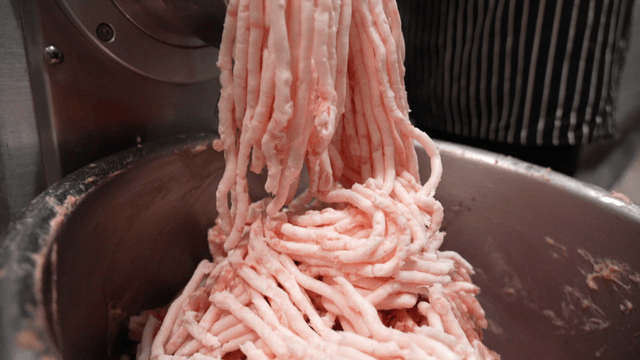 Meat and fat processed in meat grinder