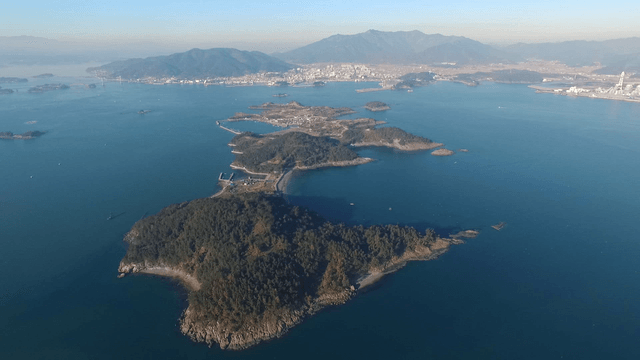 Aerial view of islands and coastline