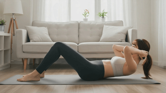 A woman doing sit-ups on a mat