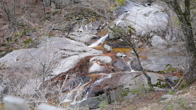 A small waterfall flowing over rocks