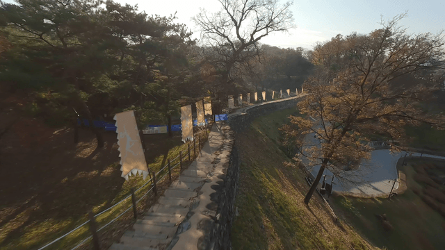 A scenic view of a historic fortress wall