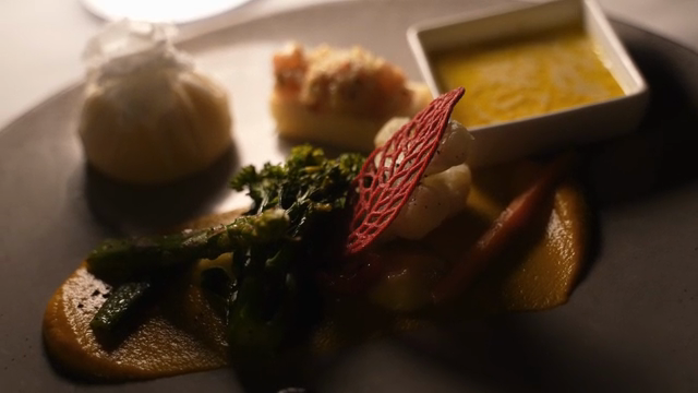 Gourmet dish with vegetables and sauce