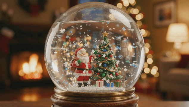 산타와 나무가 있는 스노우 글로브