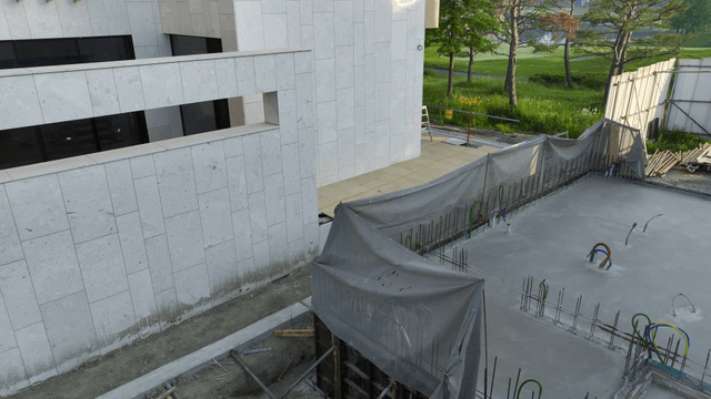 Construction site with concrete foundation