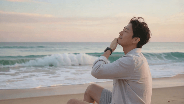 Man enjoying the serene beach at sunset