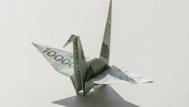 만원권 한국 화폐로 만든 종이학