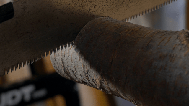 A saw cutting through a wooden log