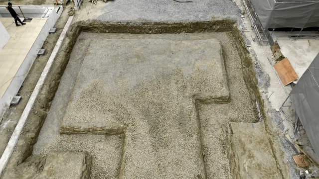 Construction site with foundation work
