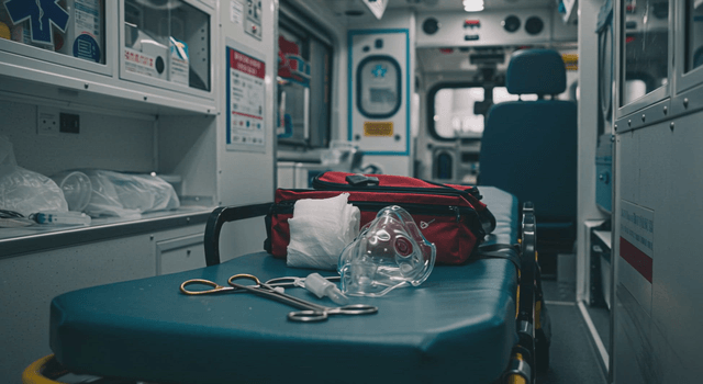 Inside view of an ambulance with emergency equipment