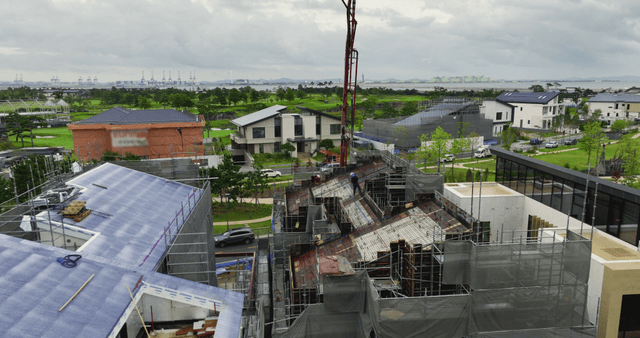 Construction site with modern buildings